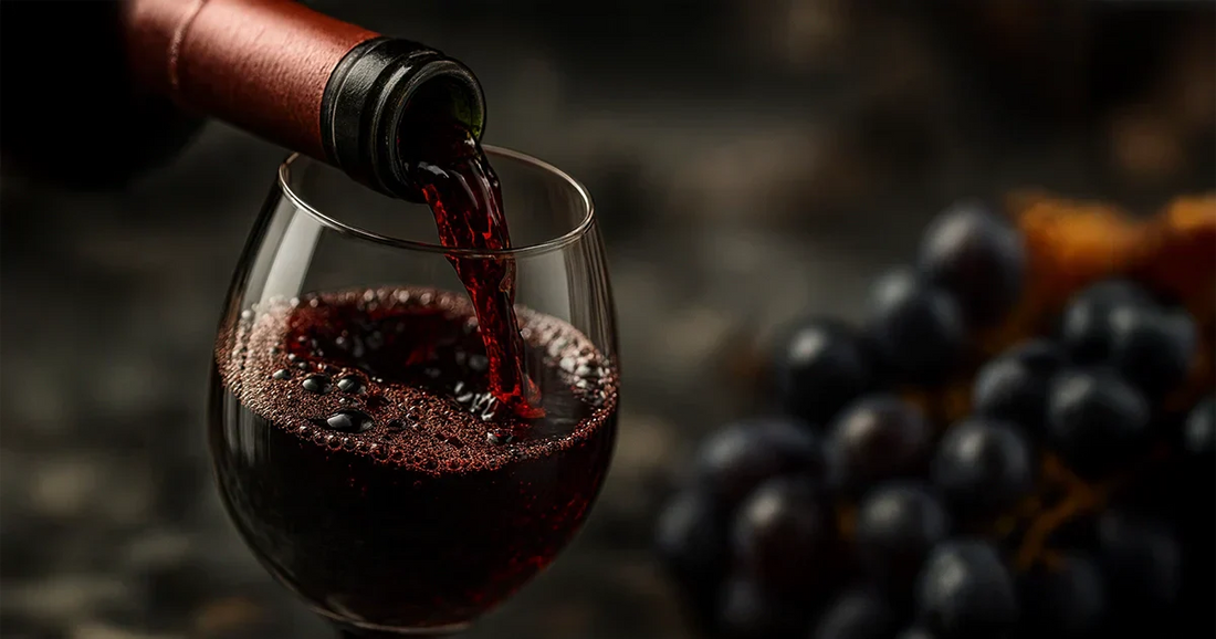 750ml red wine bottle pouring into a glass – visual guide for how many ounces are in a bottle of wine.