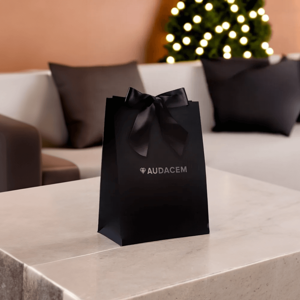 Audacem gift bag, silky ribbon and personal note
