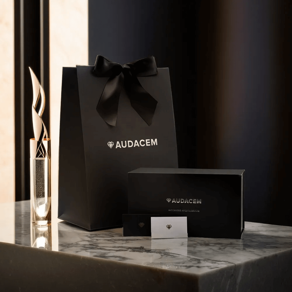 Audacem gift bag, silky ribbon and personal note